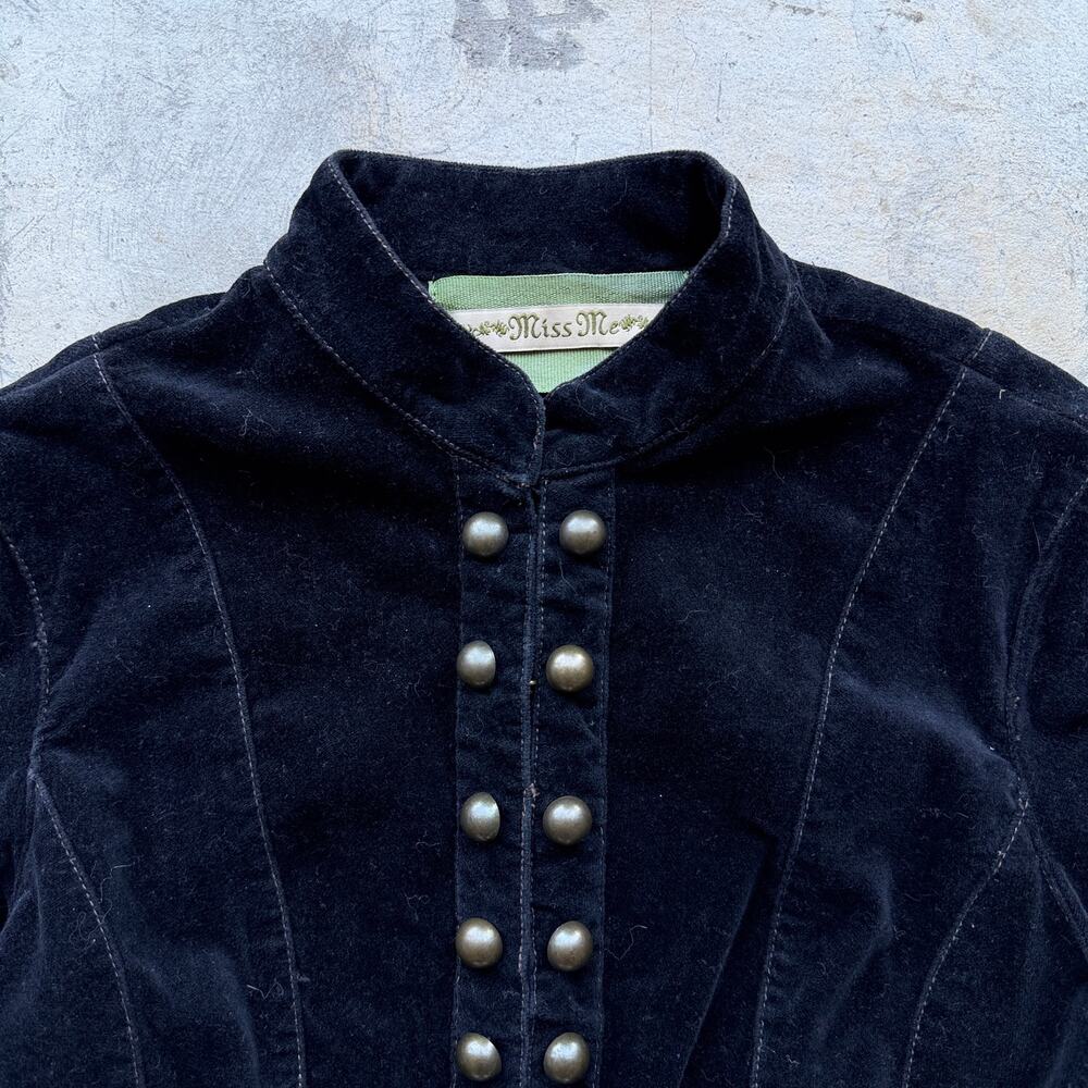 Vintage Y2K Miss Me Black Velvet Military Jacket Cropped - Picture 2 of 7